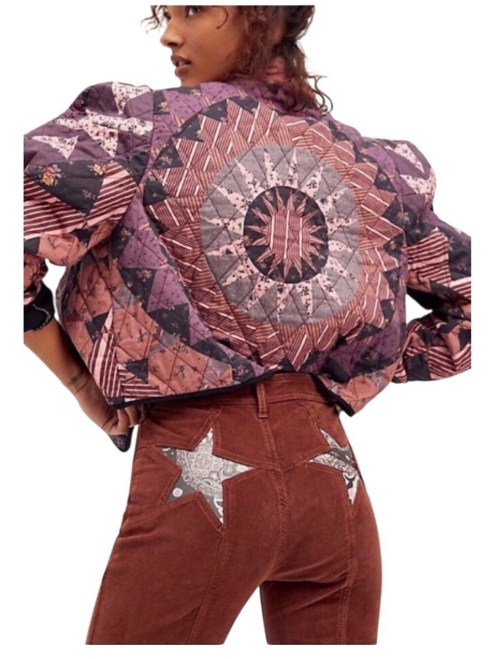 Free People High Waist Corduroy Flare Firecracker Paisley Star Pant Size 25 New